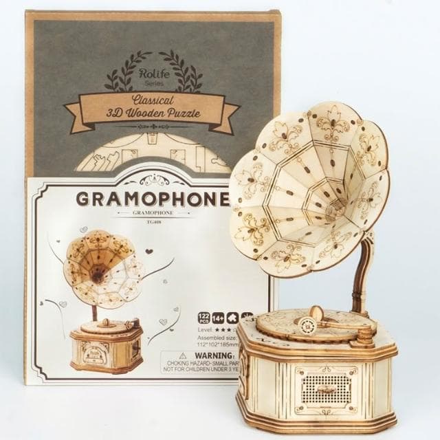 【鋼普拉】現貨 Robotime 若態 3D TG408 留聲機 GRAMOPHONE 組裝 木製模型 復古 禮物
