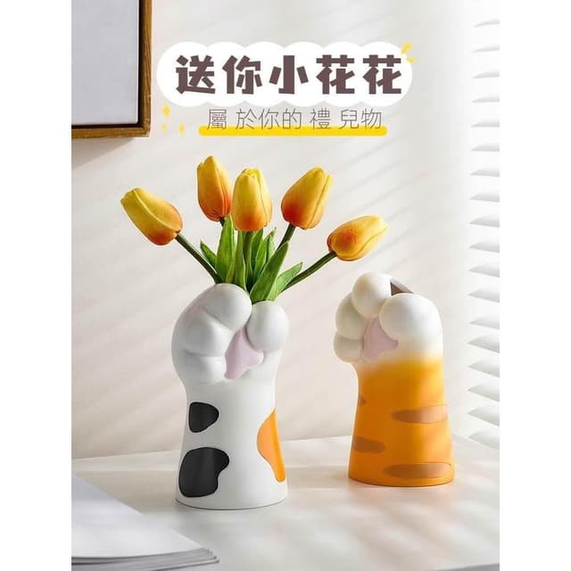 創意可愛貓爪花瓶擺件仿真花家居玄關桌面裝飾品喬遷女生生日禮物