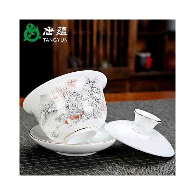 四季風家居 冰種羊脂玉茶壺功夫茶具套組家用辦公室會客陶瓷蓋碗茶杯高級禮盒