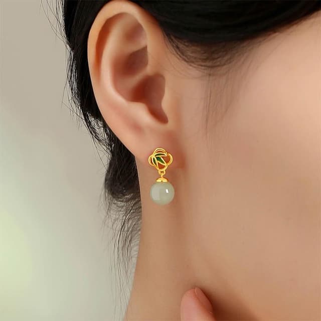 【MoonDy】飾品 耳環 女生耳環 垂墜耳環 和田玉 吊墜 純銀耳環 S925 