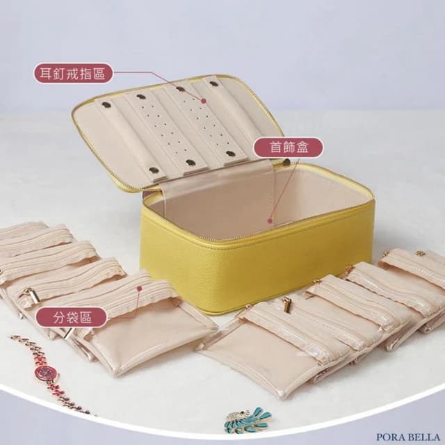 【Porabella】大容量便攜式分裝袋首飾盒｜耳飾戒指分區收納｜單層拉鍊設計｜耳環戒指項鍊收納好幫手｜質感禮物首選