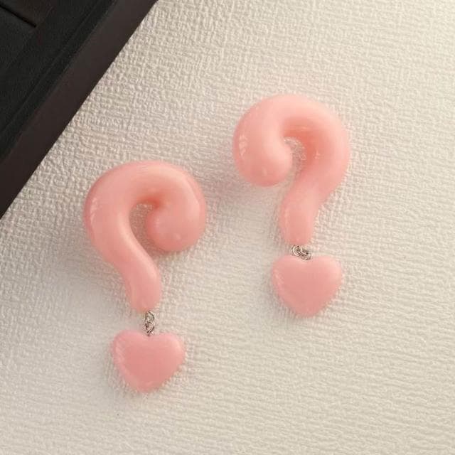 【MoonDy】飾品 耳環 耳環女 垂墜 問號耳環 大耳環 安可拉紅 港風 歐美風