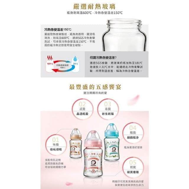 【Simba 小獅王辛巴】蘿蔓晶鑽寬口玻璃小奶瓶(180ml)(多色可選)