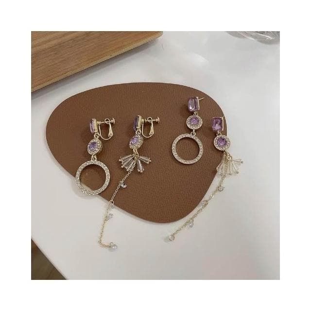 {遇見臻品}BG122時尚鑲圈耳環S925 銀針造型耳環日韓氣質長耳環耳飾耳墜紫色耳環日韓流行時尚耳環時尚氣質耳環