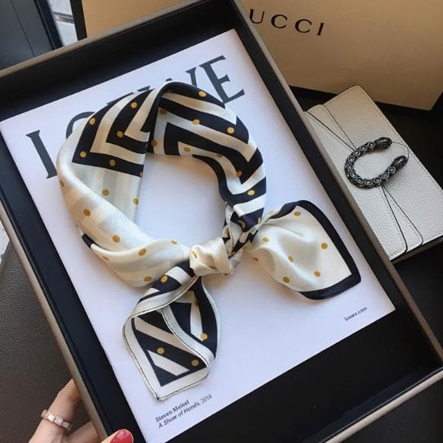 梵花 絲綢女春秋季韓版百搭波紋圓點真絲絲巾桑蠶絲圍巾領巾小方巾