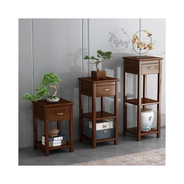 新中式花架客廳帶抽屜置物架落地多功能簡易植物架盆栽盆景架輕奢置物架 花臺 花架 花架子 盆景架子 置物架 展示架