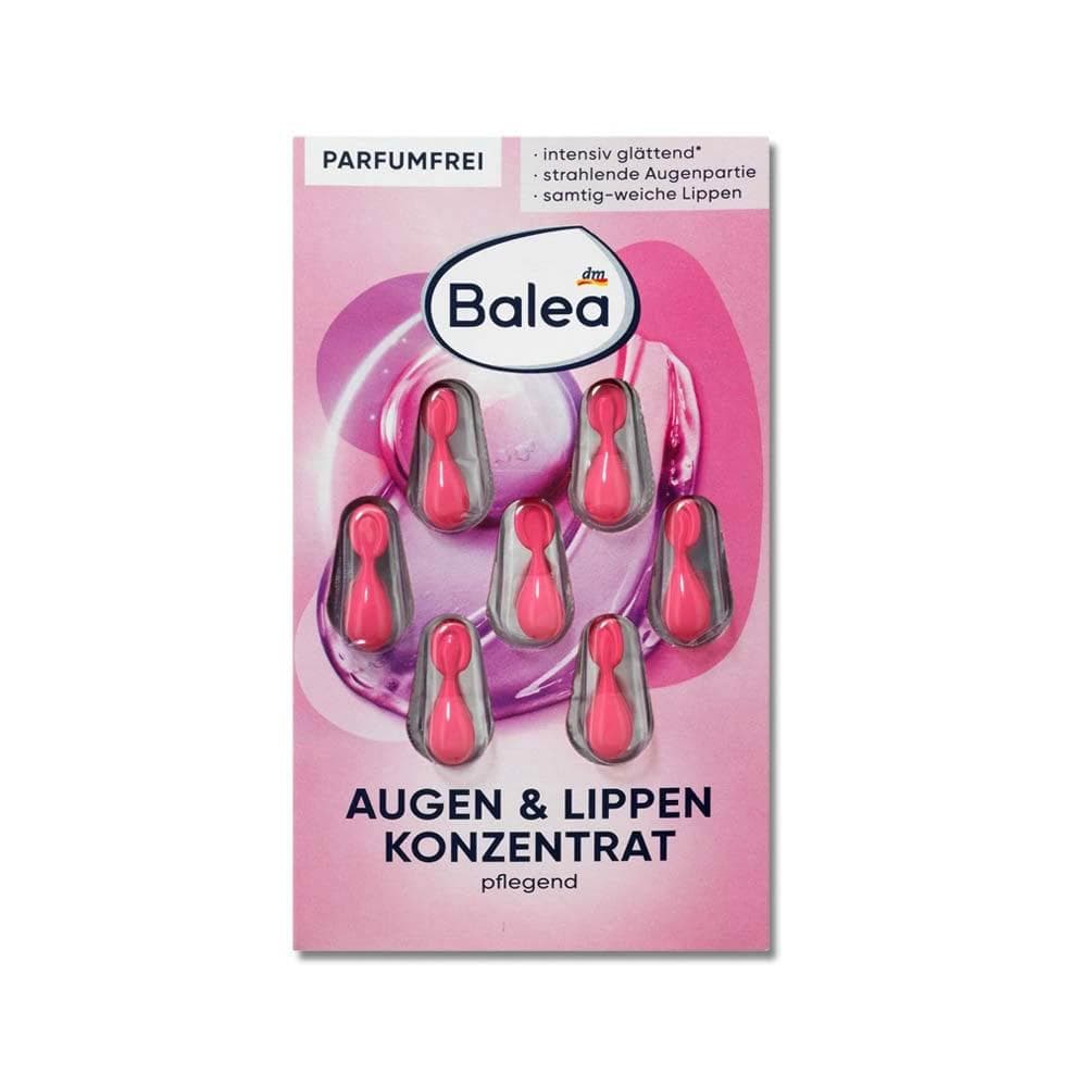 【Balea 芭樂雅】德國DM(Denkmit)-肌膚鎖水潤澤精華油膠囊-眼唇護理7顆/粉片(Balea芭樂雅保養睡前妝前緊緻滋潤安瓶全