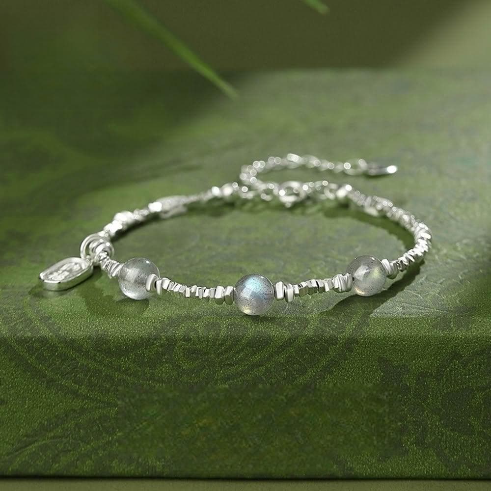 【LEESA】純銀手鍊\手鍊女\招財納福\月光石\S925\飾品\手鍊\禮物