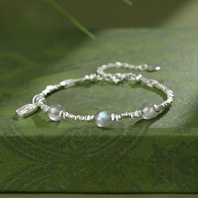 【LEESA】純銀手鍊\手鍊女\招財納福\月光石\S925\飾品\手鍊\禮物