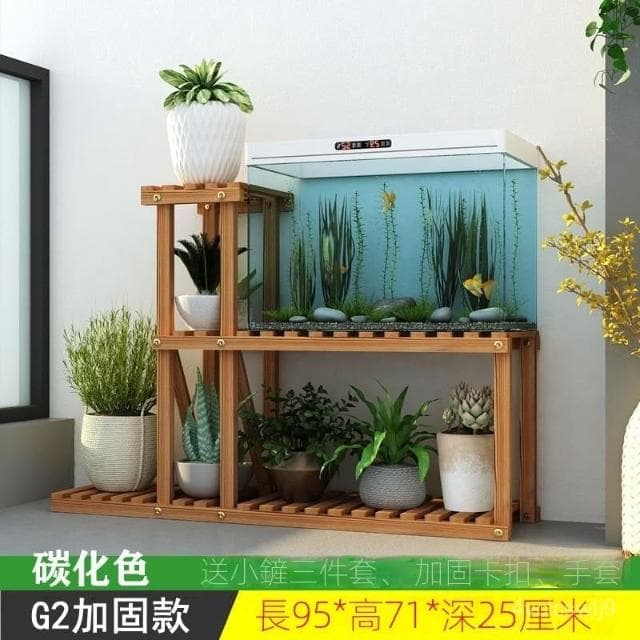 花架 金魚缸架 陽臺綠蘿盆栽架 落地式植物架 客廳花盆多肉特價花架 室內實木客廳落地置物架 花園植物架

