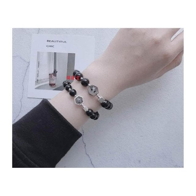 【開運堂】防小人帶財助事業成功 S925純銀配件天然彩虹眼黑曜石手鍊男 女情侶手串原創設計黑髮晶情侶生日禮物
