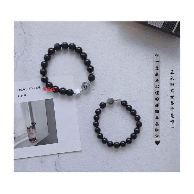 【開運堂】防小人帶財助事業成功 S925純銀配件天然彩虹眼黑曜石手鍊男 女情侶手串原創設計黑髮晶情侶生日禮物