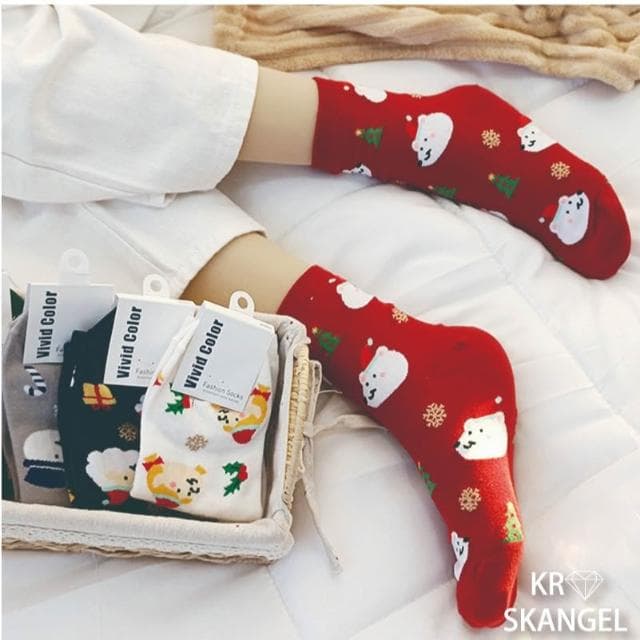 正韓國襪 聖誕襪 節慶襪子 中筒襪 聖誕老人襪 麋鹿襪 白熊襪 小精靈襪 聖誕禮物襪 台灣出貨 台灣賣家