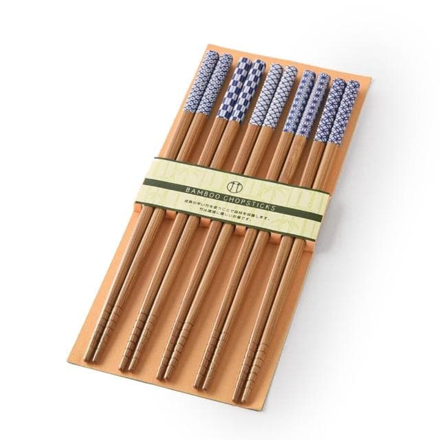 KAWAI 和風煤竹藍紋竹筷 22.5cm-5入組 (筷子/餐具/食器/日式竹筷)