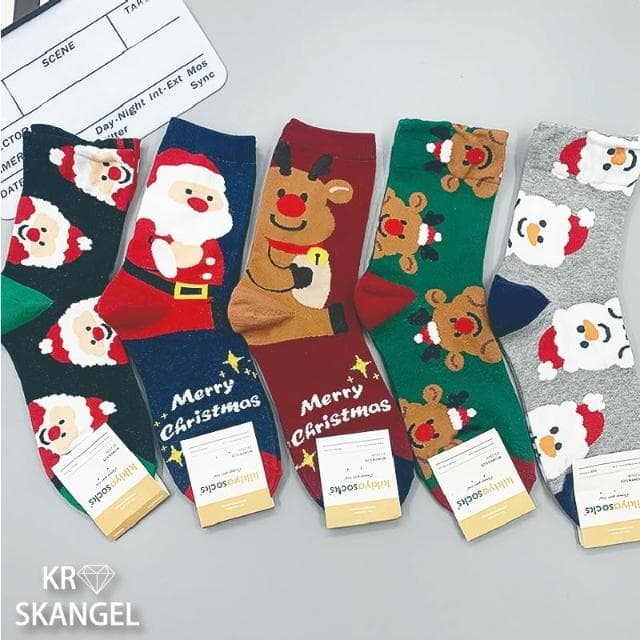 正韓國襪 聖誕襪 節慶襪 中筒襪 聖誕老人 麋鹿襪 雪人襪  植絨襪 聖誕禮物 緹花襪 台灣出貨 台灣賣家