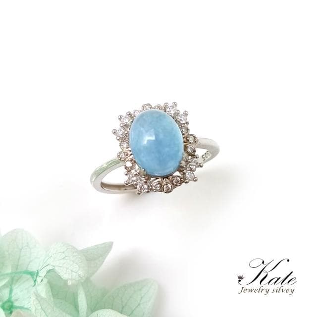 【KATE】銀飾 璀璨星子天然海藍寶鑲鑽純銀戒指 海藍寶戒指 生日石 勇氣之石 約會穿搭 七脈輪喉輪 開運水晶 生日禮物 情人禮物