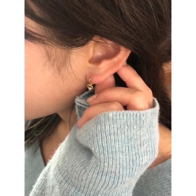 em925純銀┃耳扣式耳環┃細圈扣+愛心小墜
