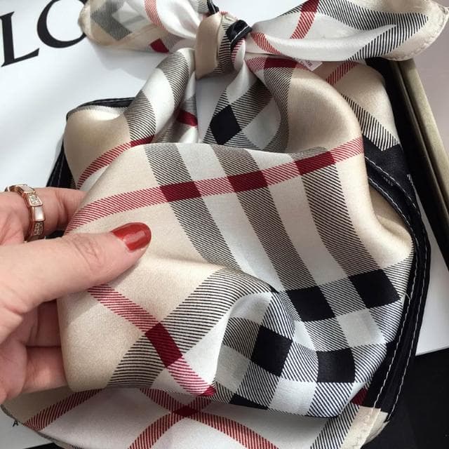 梵花 絲綢春秋明星同款經典格紋圍巾小領巾真絲桑蠶絲絲巾小方巾