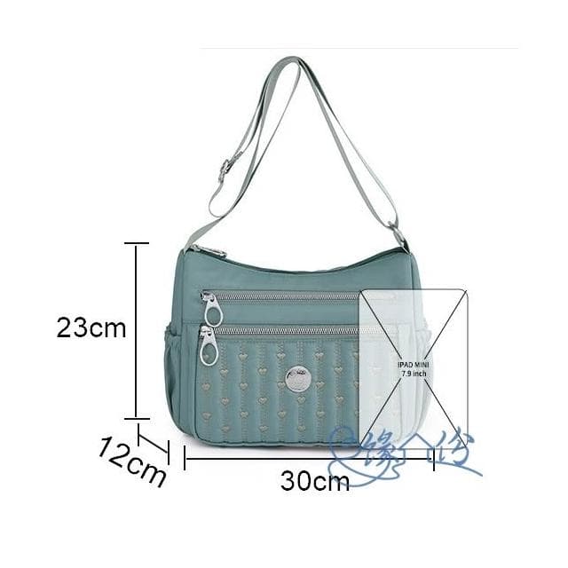 愛心繡花尼龍側背包 時尚包 斜背包 淑女包 單肩包 情人節禮物【緣份小屋】