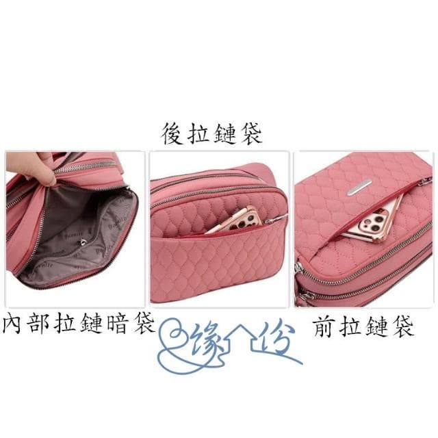 菱格紋繡線尼龍側背包 斜背包 小方包 淑女包 單肩包 情人節禮物【緣份小屋】