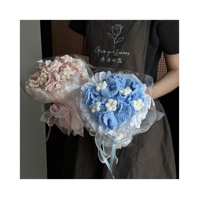 手工毛線針織向日葵玫瑰編織花束成品 針織永生花 教師節實用高檔男女生日禮物