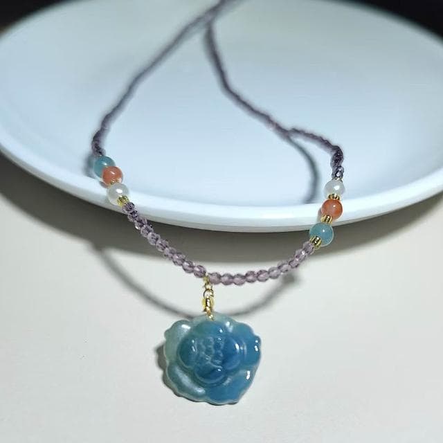 【Paiya 派亞】天然翡翠A貨藍水立體蓮花項鏈