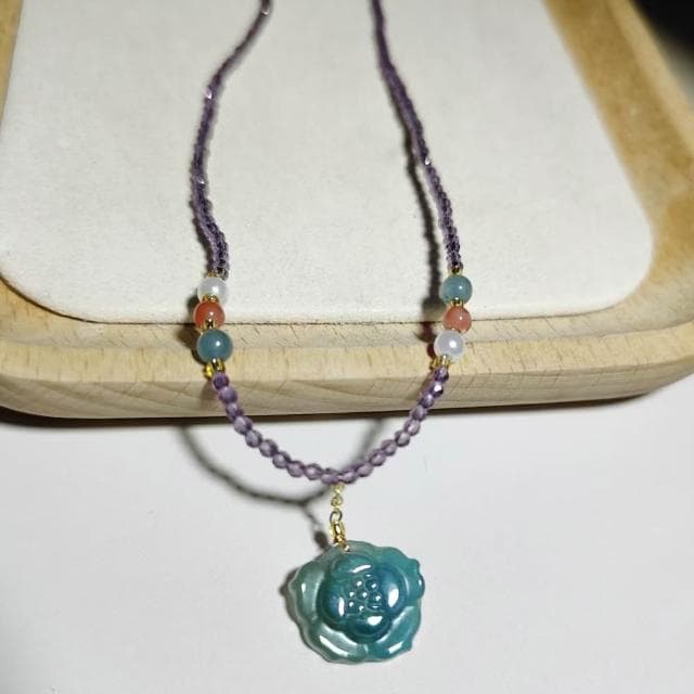 【Paiya 派亞】天然翡翠A貨藍水立體蓮花項鏈