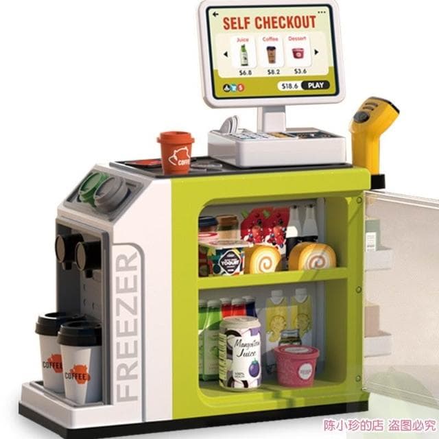 兒童聲光超市收銀台 咖啡機 刷卡掃描收銀臺 過家家超市玩具 聖誕禮物 寶寶男女孩生日禮物 3嵗