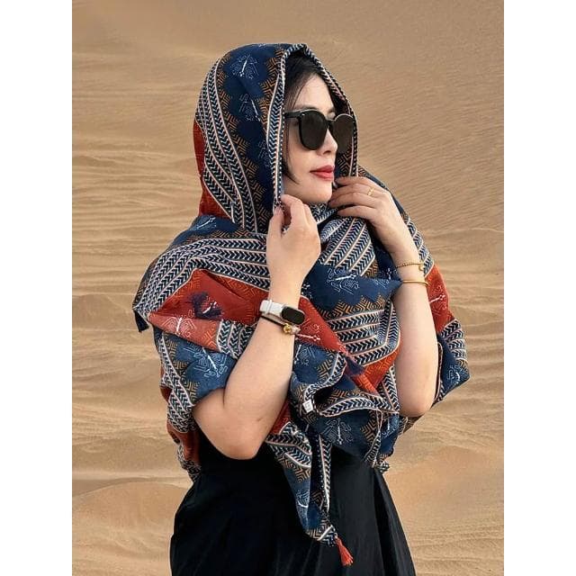 🎗飾間首飾鋪 新款民族風披肩女外搭雲南新疆西北旅遊草原沙漠防曬頭巾絲巾圍巾