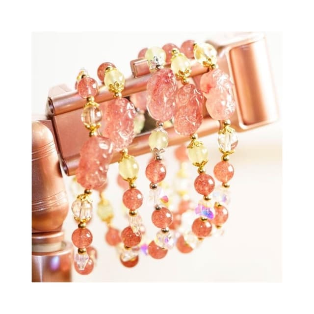  現貨4條 ｜設計款｜天然草莓晶貔貅水晶手鍊 咬錢(開源)、守財(節流)，聚財納福