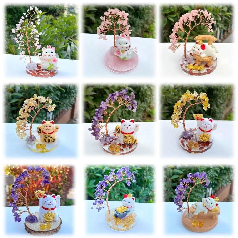 【A&R】開運水晶樹 招財貓款 紫水晶 粉水晶 黃水晶(開業 喬遷 風水 搖錢樹 招桃花 好人緣 聚財 交換禮物)