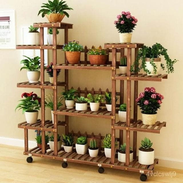居家裝飾花架 風車造型植物架 帶輪可移動盆栽架 陽臺置物架 綠蘿實木質花架 客廳室內多肉花架子 多層特價吊蘭花盆架 鞋架