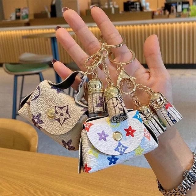 可愛迷你皮革小包耳機包收納包包老花掛件鑰匙卡包鑰匙包鑰匙扣零錢包旅行硬幣零錢包隨身袋小物件收納包零錢夾禮物迷你小包錢幣包