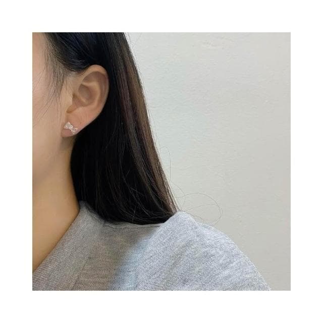 Miss Si 現貨速發 s925銀針玫瑰花蝴蝶結 耳釘套裝 超仙甜美小清新樹脂小眾設計耳飾
