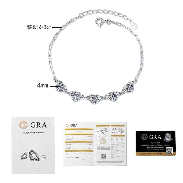 莫桑鑽愛心純銀手鍊 1.5克拉 S925全純銀 M5002 鏈條心型手鍊 生日禮物 情人節禮物 Sweet Air