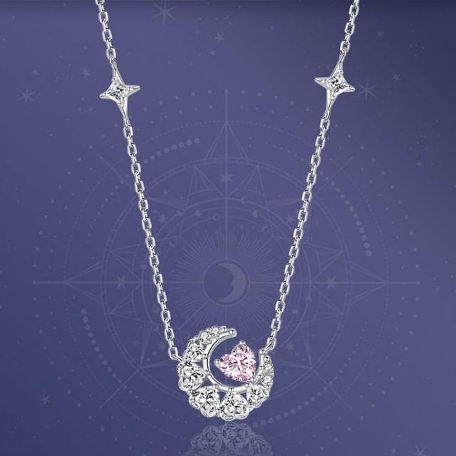 【MoonDy】純銀項鍊 鋯石項鍊 S925 鎖骨鍊 項鍊 月亮愛心吊墜 情人節禮物 