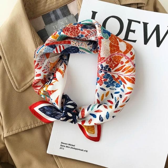 梵花 絲綢女春秋季韓版百搭七彩色圍巾小領巾真絲桑蠶絲絲巾小方巾