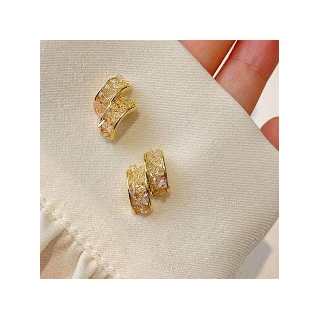 {遇見臻品}BG232漸變橘色水晶耳環耳環撞色碎石幾何耳環輕奢個性耳環冷淡風耳飾弧形輕奢耳環時尚氣質耳環復古風耳環