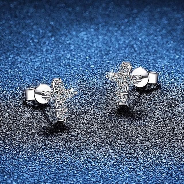 【巴黎精品】現貨+預購 頂級莫桑鑽石耳環925純銀耳環女耳針銀飾情人節禮物-36分十字架女飾品2色a1kv13