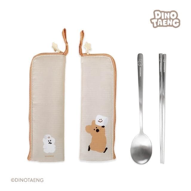 【Norns】DINOTAENG不鏽鋼隨行餐具組 - 呆萌町湯匙筷子收納袋組