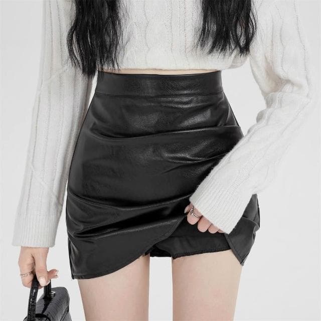 半身裙女短裙包臀裙女不規則皮裙半身裙女2025新款秋冬pu顯瘦包臀高腰a字褶皺氣質短裙洋裝裙子約會生日包臀短裙女