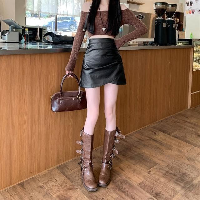 半身裙女短裙包臀裙女不規則皮裙半身裙女2025新款秋冬pu顯瘦包臀高腰a字褶皺氣質短裙洋裝裙子約會生日包臀短裙女