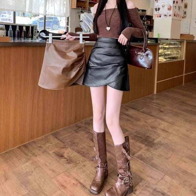 半身裙女短裙包臀裙女不規則皮裙半身裙女2025新款秋冬pu顯瘦包臀高腰a字褶皺氣質短裙洋裝裙子約會生日包臀短裙女