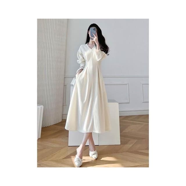 連衣裙女長裙洋裝裙子白色領赫本風法式連衣裙女2025春秋新款收腰顯瘦氣質女神範長裙a字長裙女約會生日禮服長款裙子女