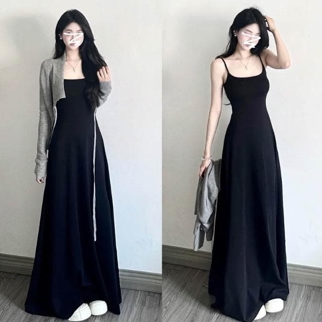 連衣裙女吊帶裙長裙女法式黑色吊帶連衣裙子女2025夏季新款小個子海邊度假氣質顯瘦長裙洋裝裙子約會生日高級感氣質長裙女