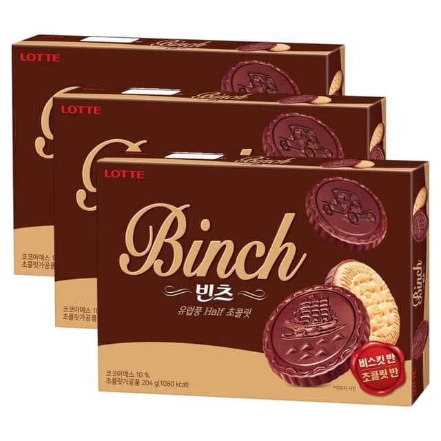 【Lotte 樂天】樂天 3盒組 BINCH 巧克力餅乾 (204g X 3盒組)