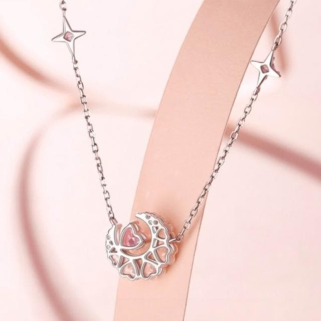 【LEESA】鎖骨鍊\月亮愛心吊墜\純銀項鍊\鋯石項鍊\S925\情人節禮物