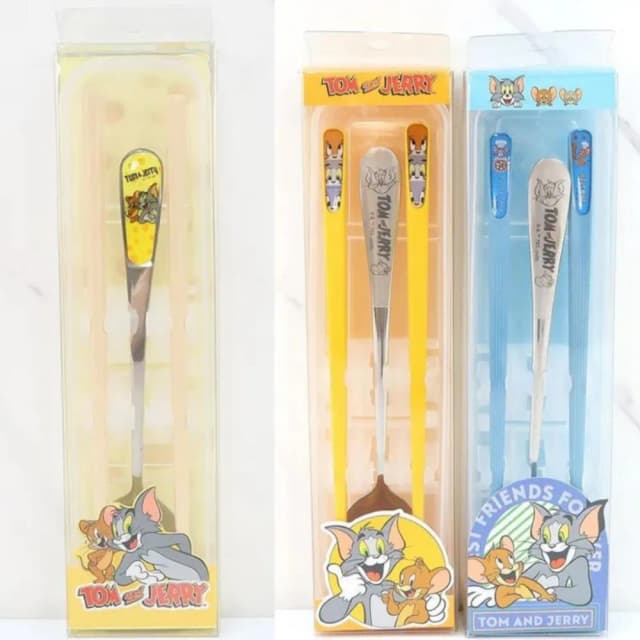 【華納兄弟影業】湯姆貓 傑利鼠 Tom & Jerry 筷子餐具組 PP盒裝 不鏽鋼湯匙 筷子 環保餐具 餐具 筷子 湯匙