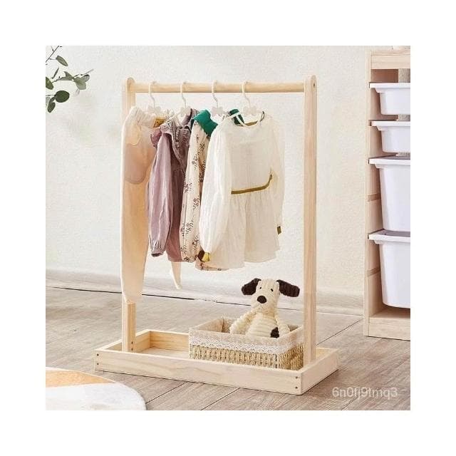 衣架輪滑收納落地式放衣服架子嬰兒實木儲物掛衣架