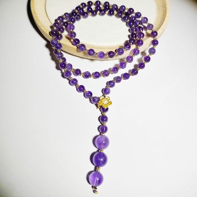 【Paiya 派亞】5mm天然烏拉圭紫水晶梅花扣毛衣鏈項鏈